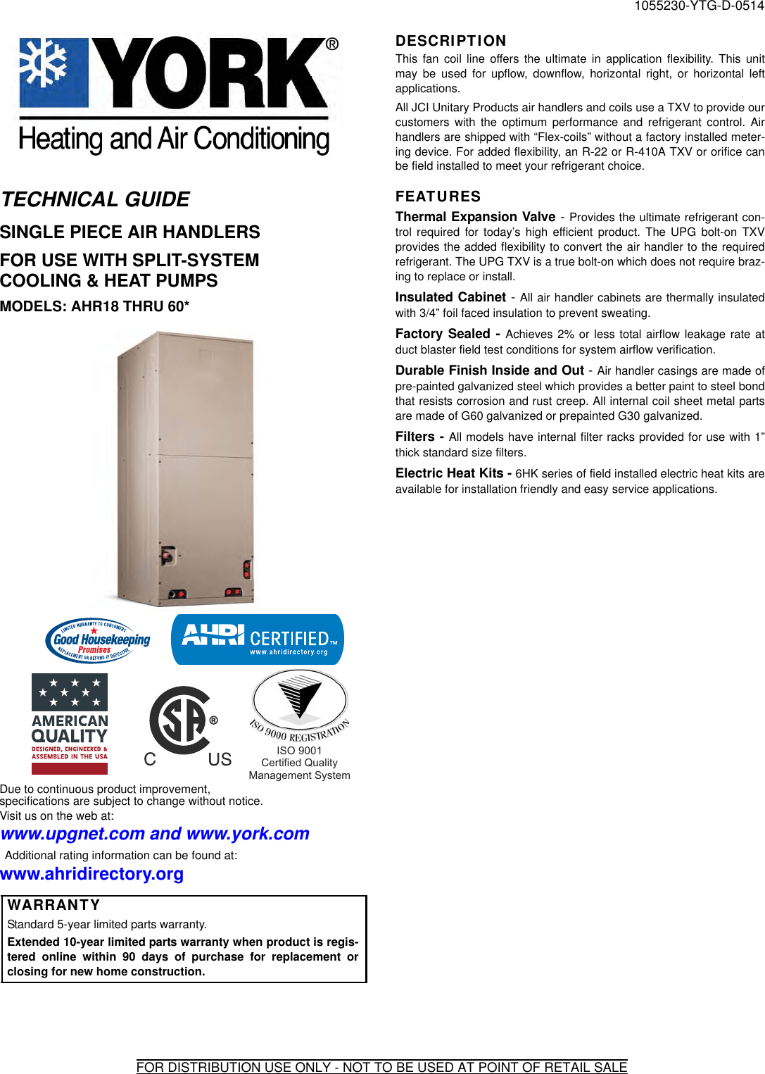 York Ap Air Handler Technical Guide 1055230 YTG D 0514