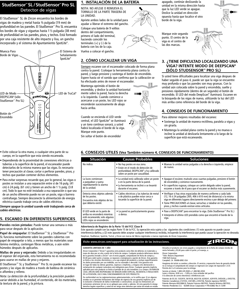 Zircon Studsensor Sl Owner S Manual