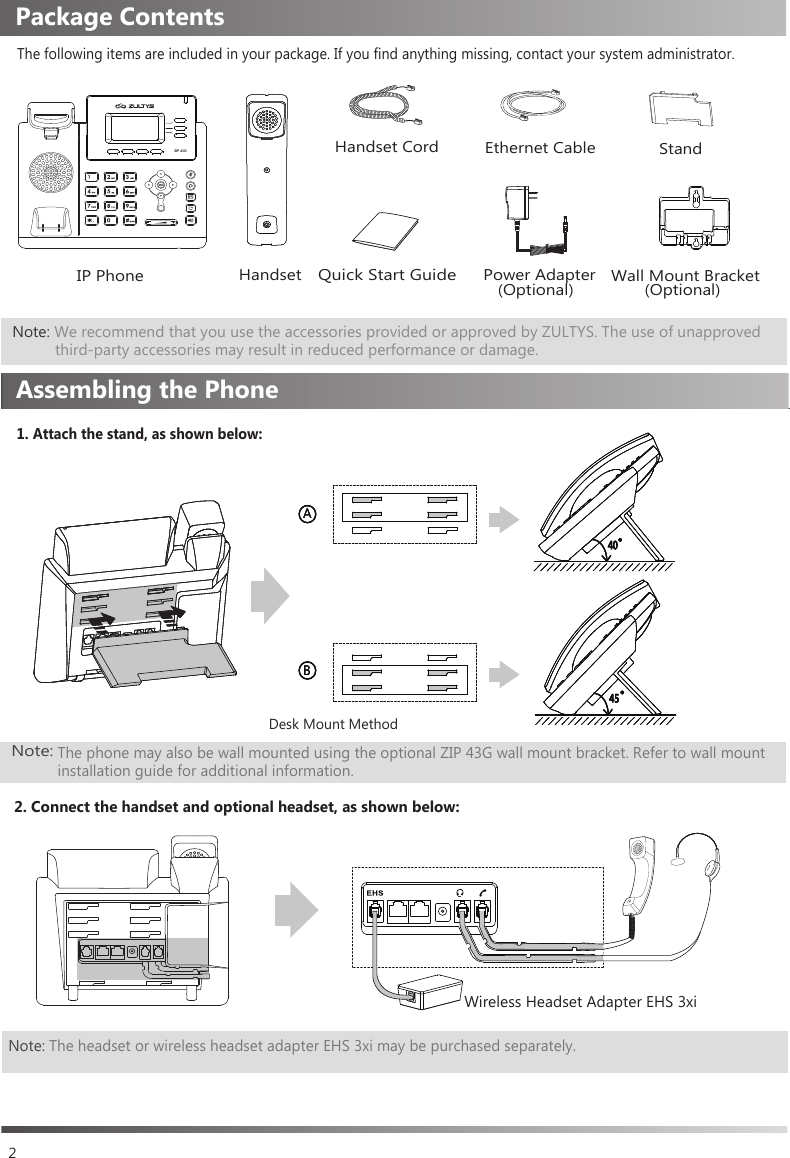 Zultys ZIP43G Gigabit SIP IP Phone User Manual ZIP 43G Quick Start Guide 96 35431 01