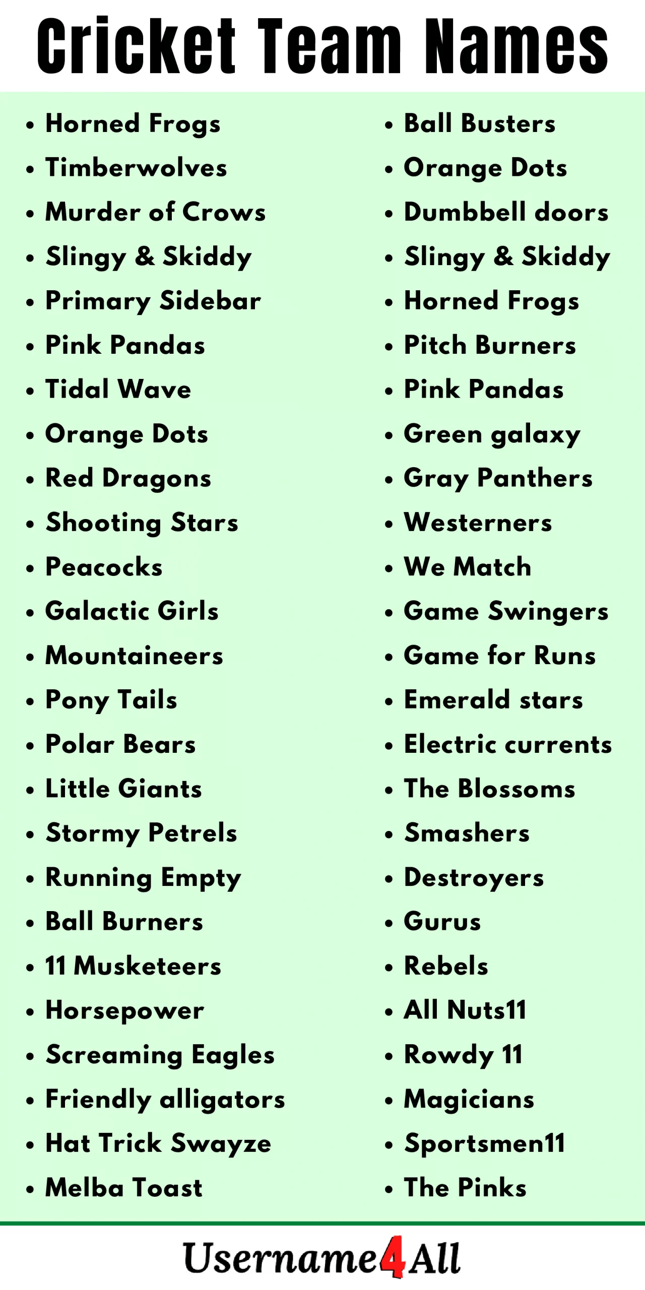Cricket Team Names