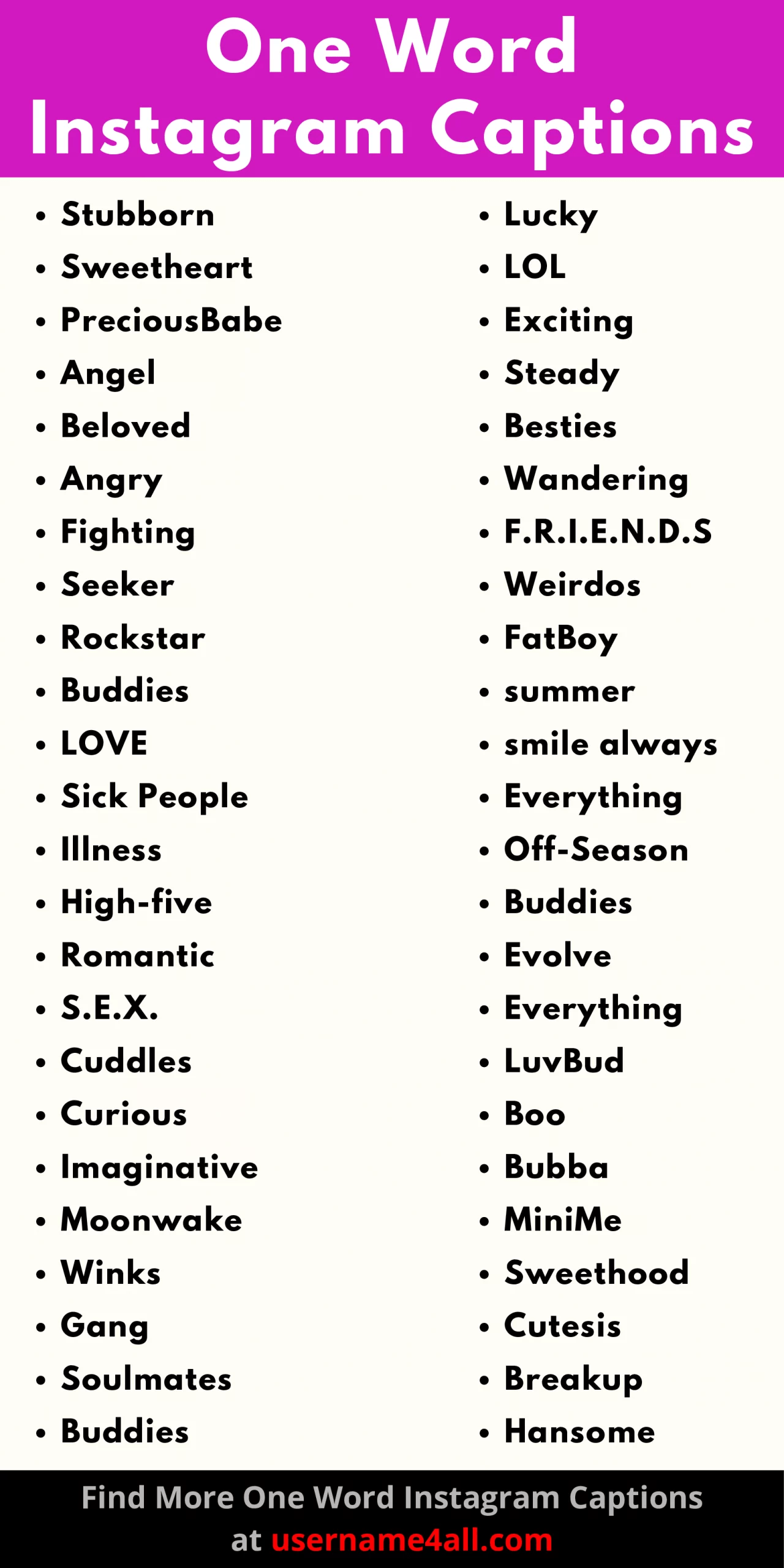 Cool Beautiful One Word Caption 2022 880+ One Word Instagram Captions For Lovers, Bf, Gf, Brother & Sisters