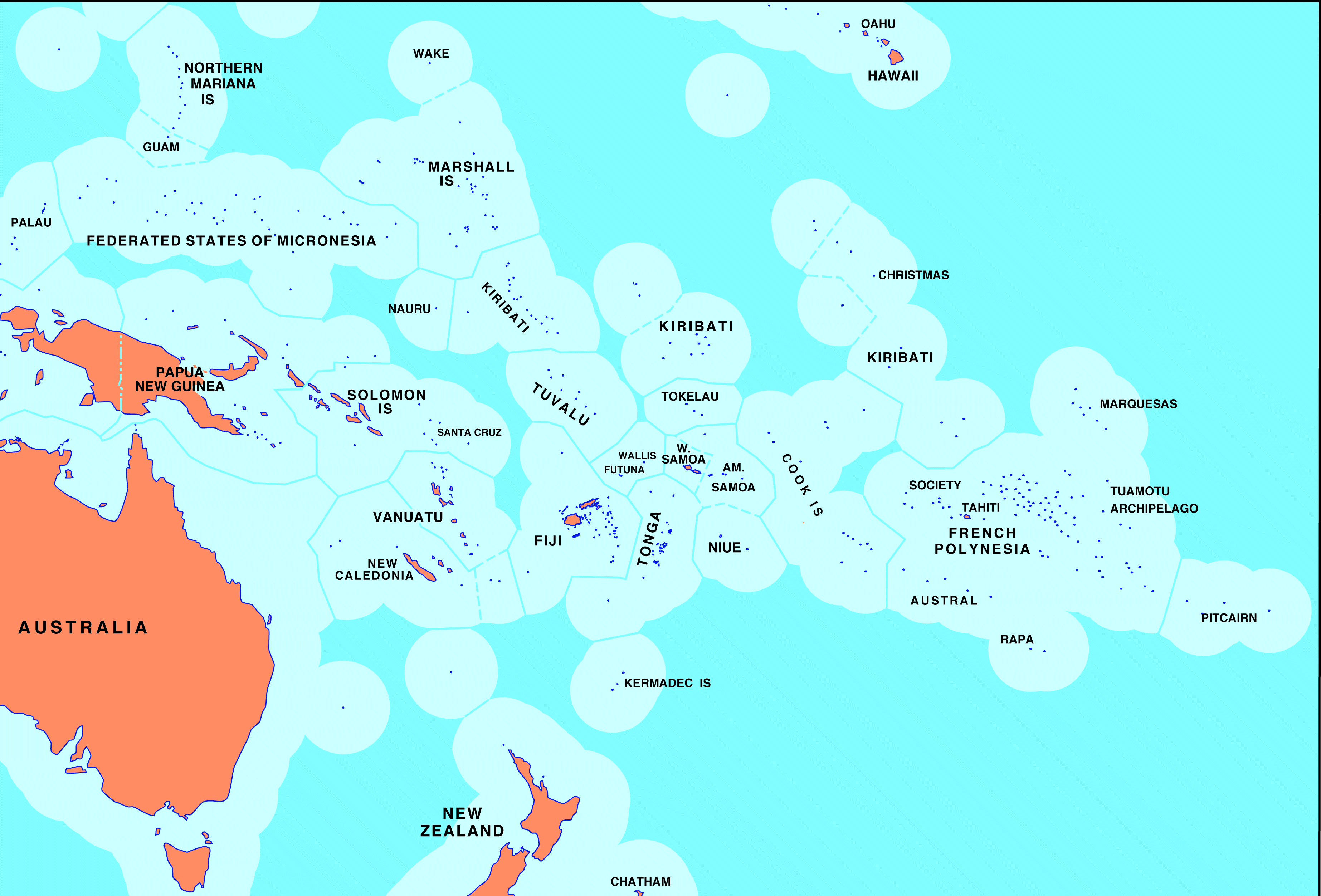 Map Pacific Ocean Islands COCOSDA_OCEANIA_REGION