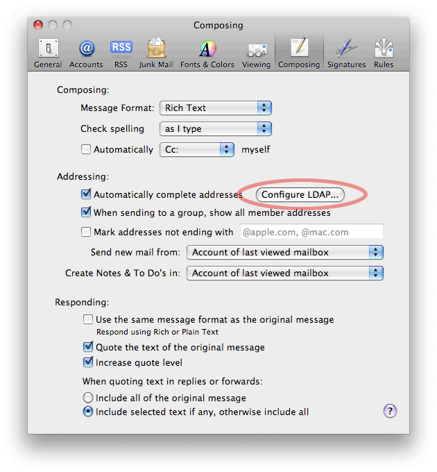 Apple Mac OS X mail setup
