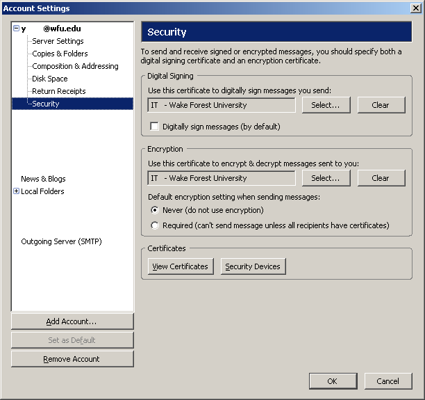 Thunderbird 1.5.x S/MIME setup