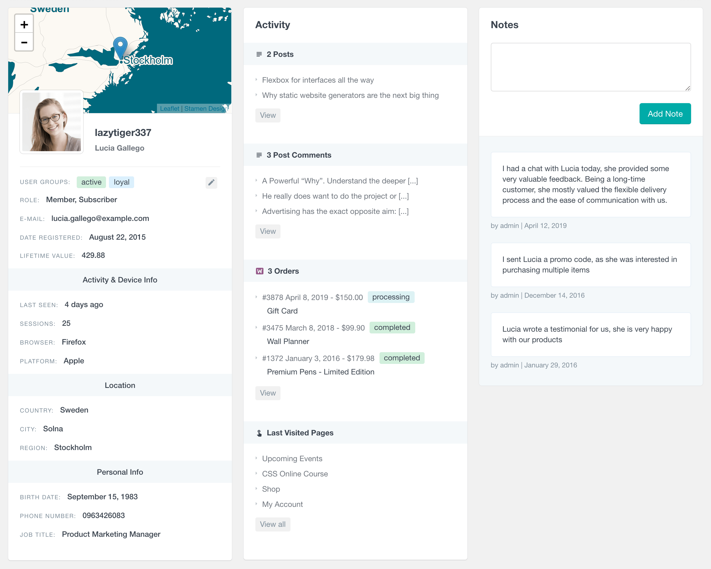 WordPress User Profile Pages Users Insights