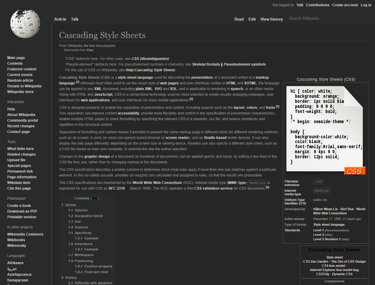 Dark Wikipedia by keystoneclimber | Userstyles.org