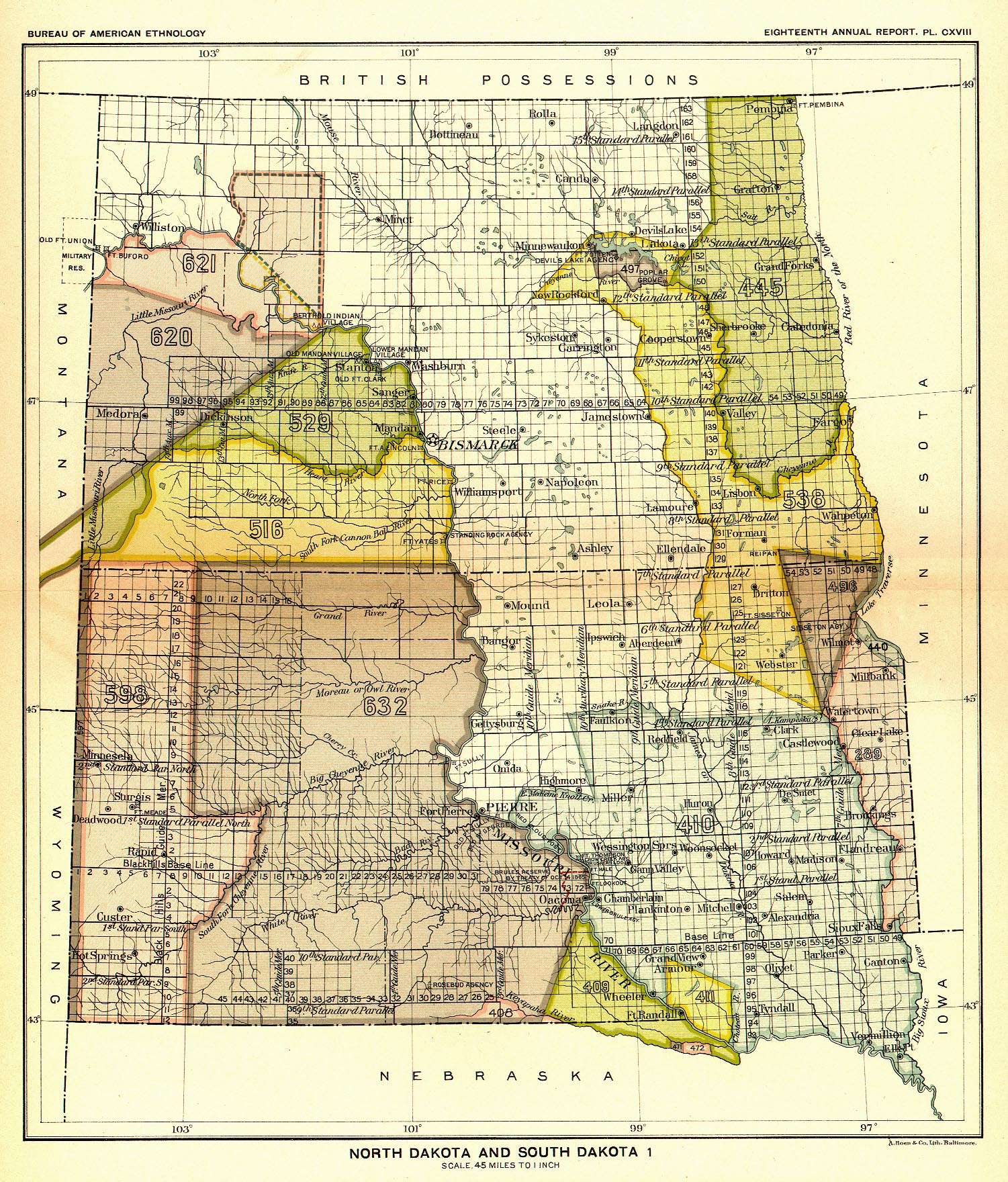 Indian Land Cessions in the U. S., North Dakota and South Dakota 1, Map