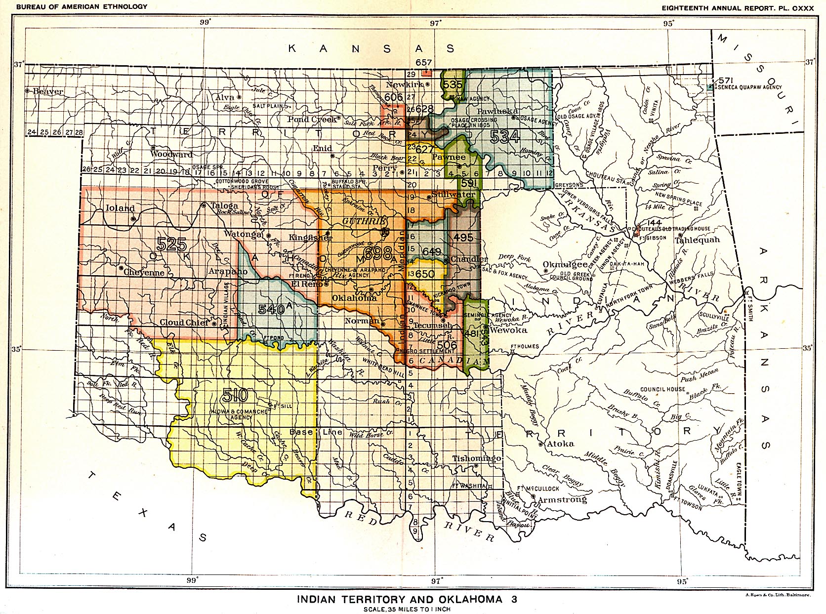 Indian Land Cessions in the U. S., Indian Territory & Oklahoma 3, Map