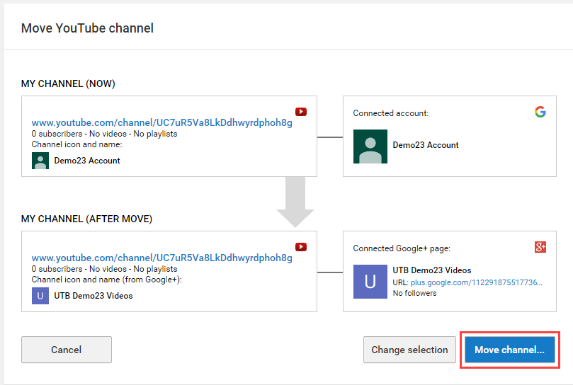 how to move youtube channel to another email