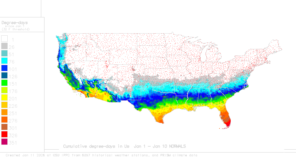 Daily degreeday map and calculator for the USA