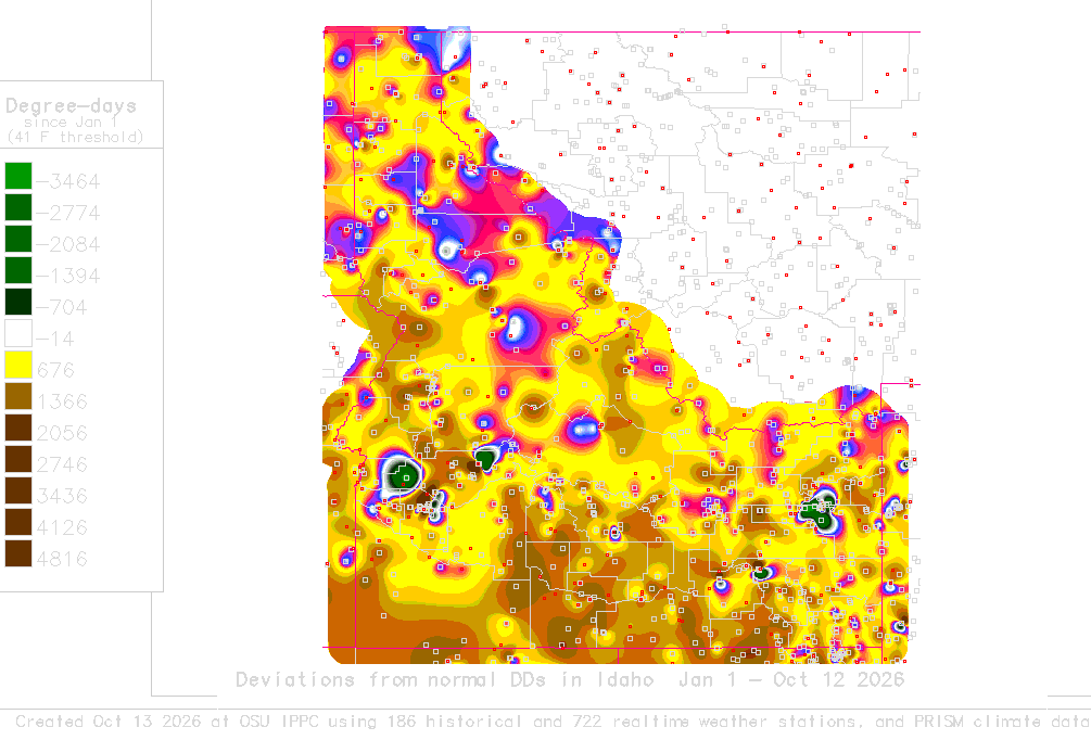 Daily degreeday map and calculator for Idaho