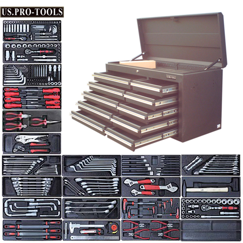 US PRO TOOLS LARGE TOP CLASSIC TOOL BOX WITH TOOLS