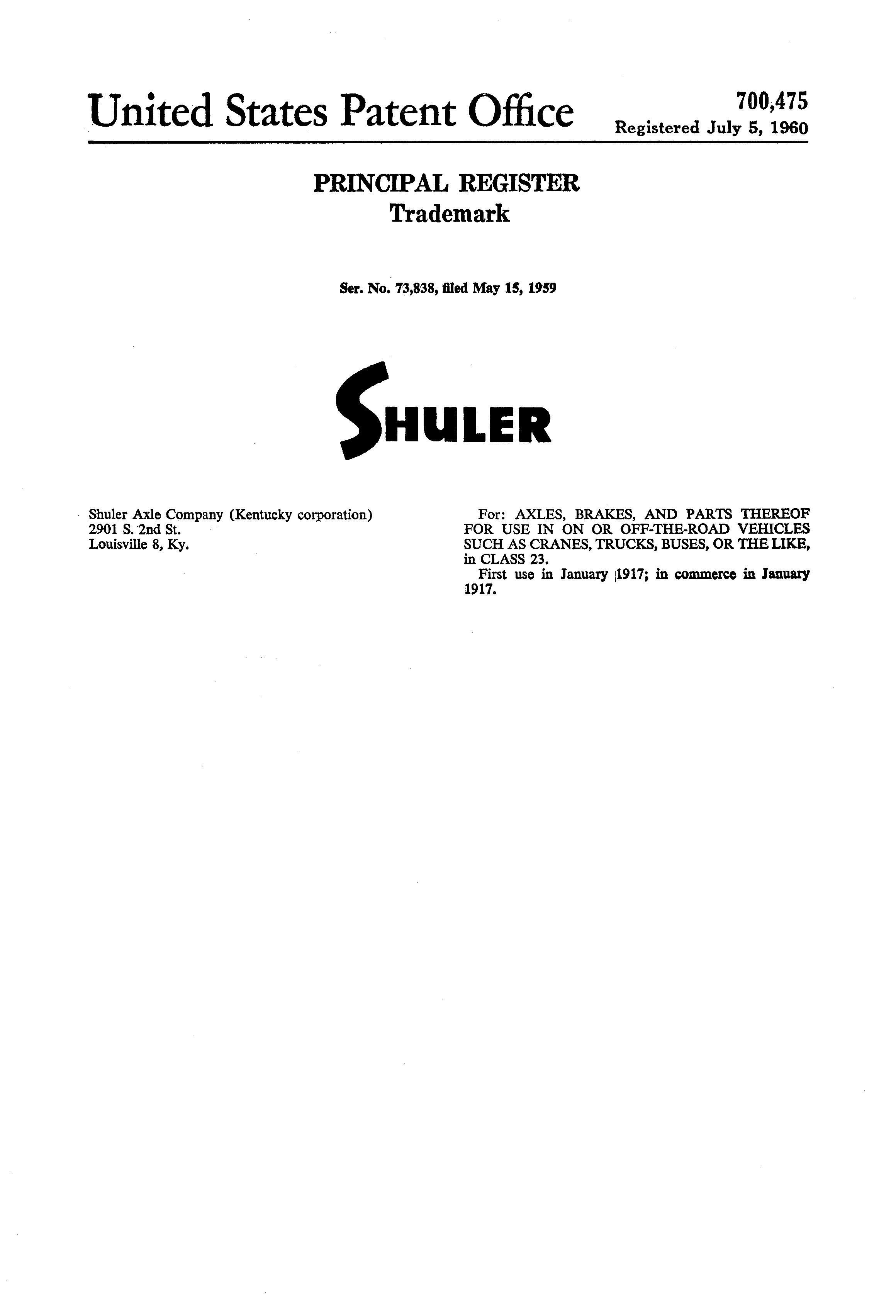 SHULER Eaton Corporation Trademark Registration