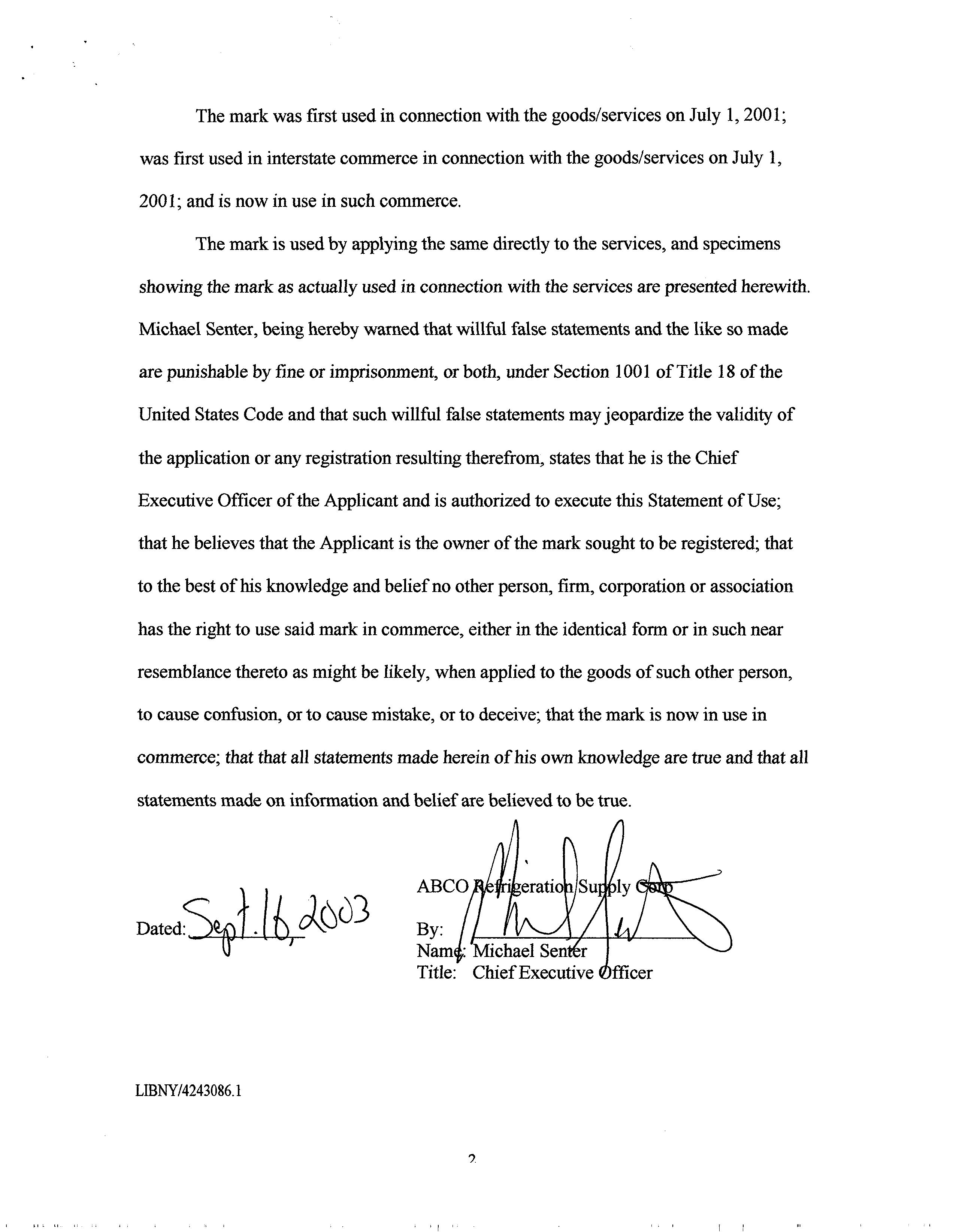 Abco Refrigeration Supply Corp. Trademark Registration