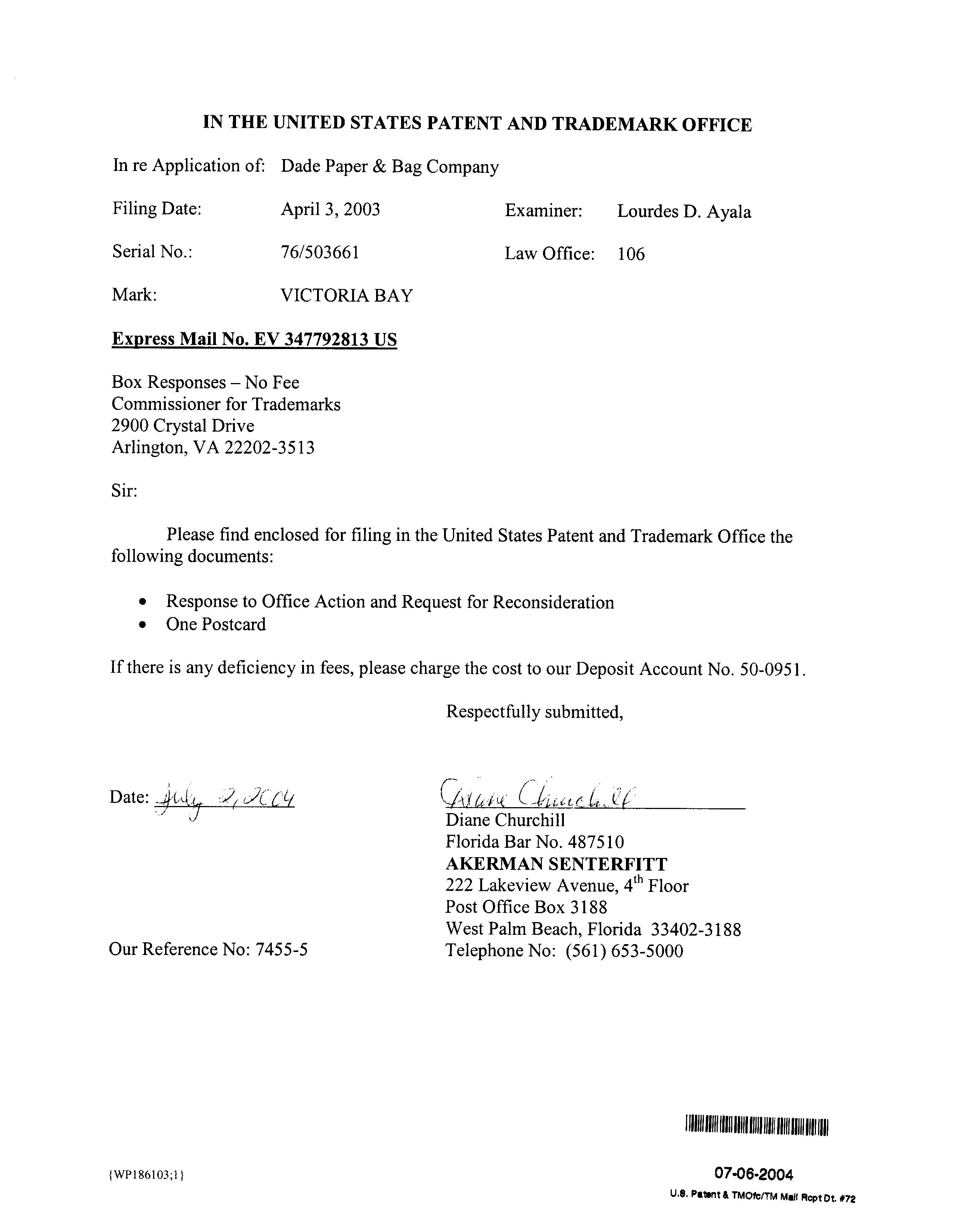 VICTORIA BAY Imperial Bag & Paper Co. Llc Trademark Registration