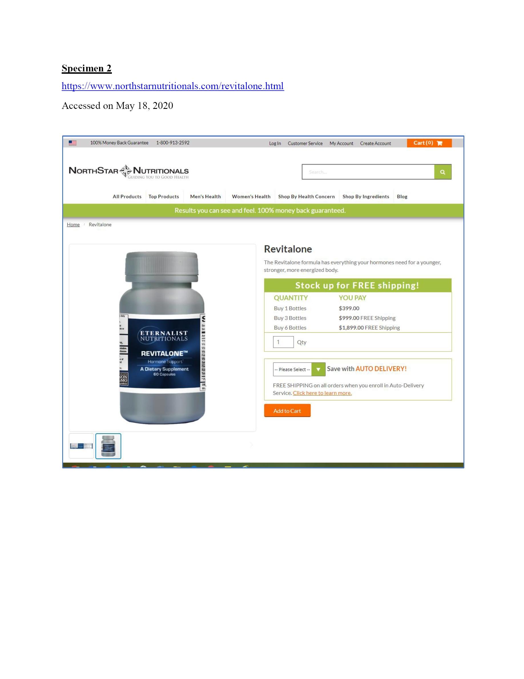 ETERNALIST NUTRITIONALS NewMarket Health Products, LLC Trademark