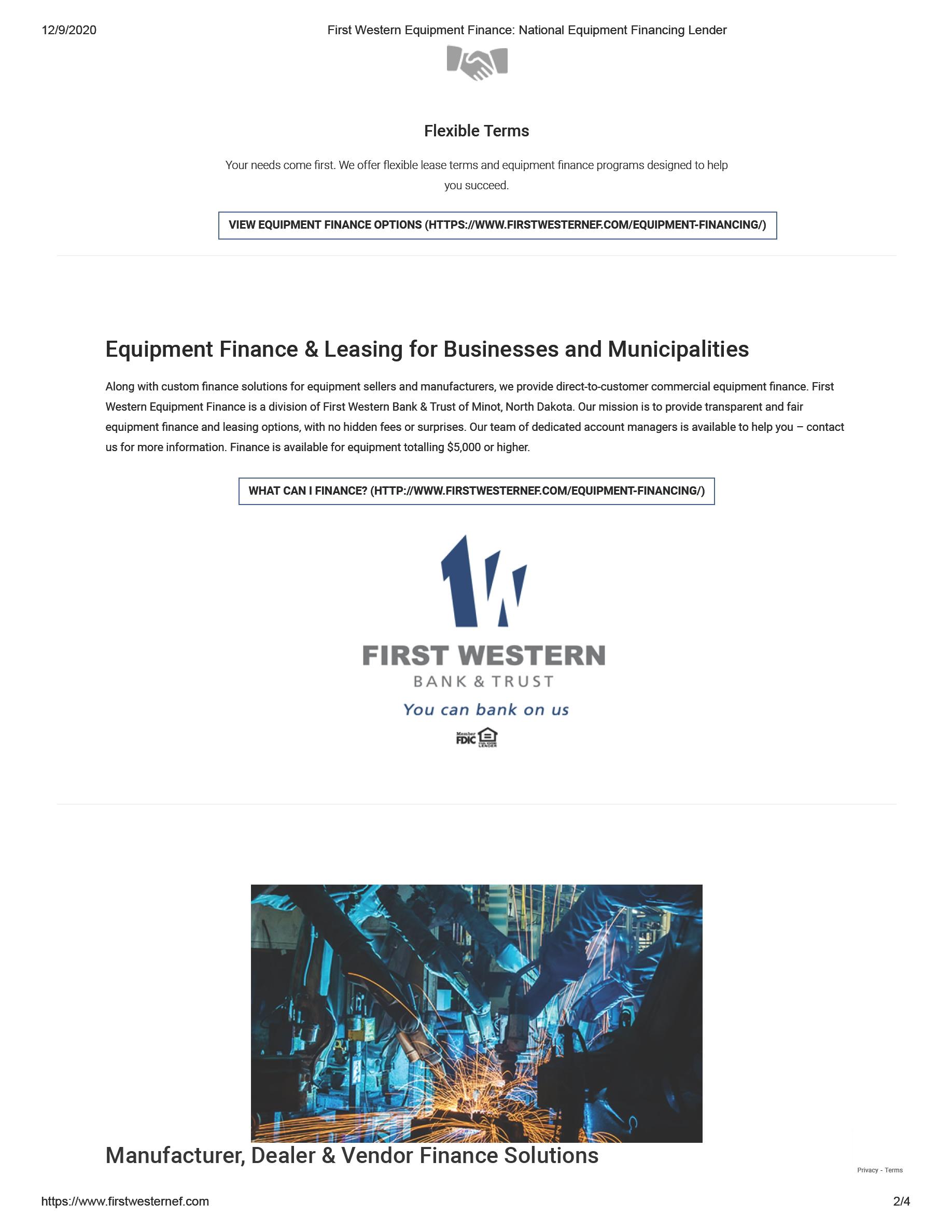 FIRST WESTERN EQUIPMENT FINANCE First Western Bank & Trust Trademark Registration