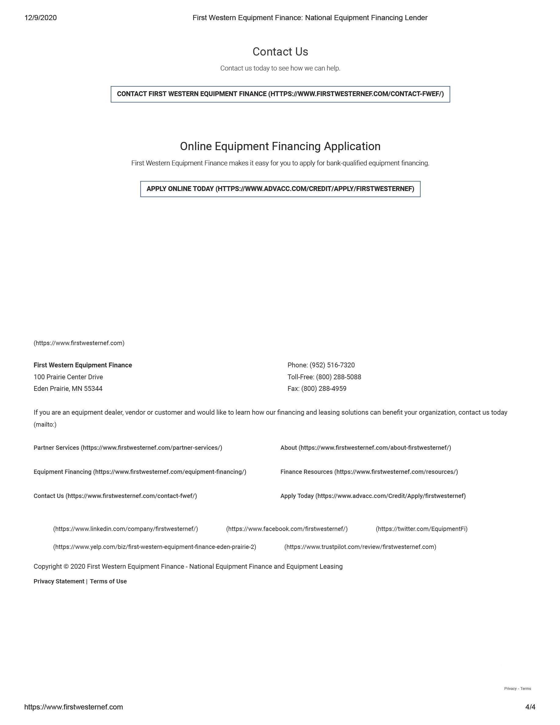 FIRST WESTERN EQUIPMENT FINANCE First Western Bank & Trust Trademark Registration