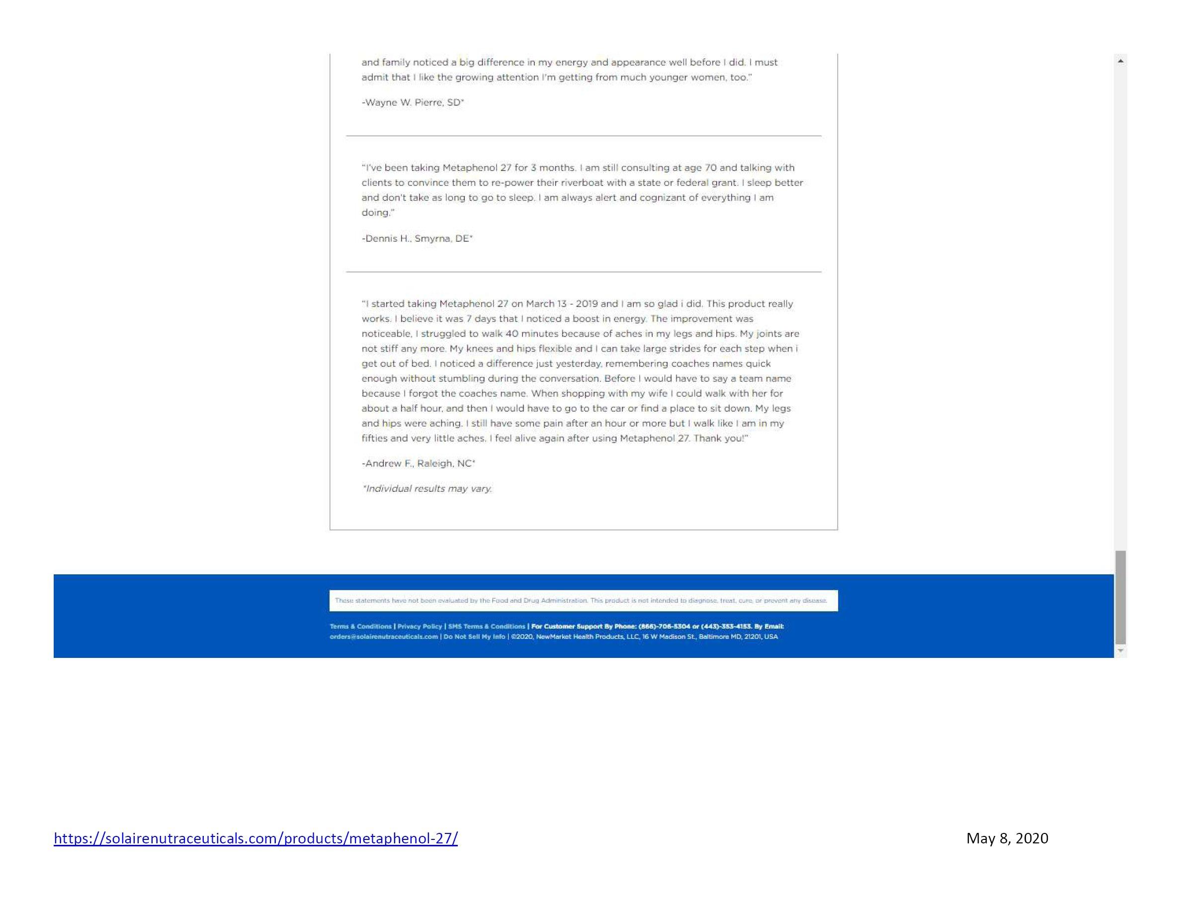 METAPHENOL 27 NewMarket Health, LLC Trademark Registration