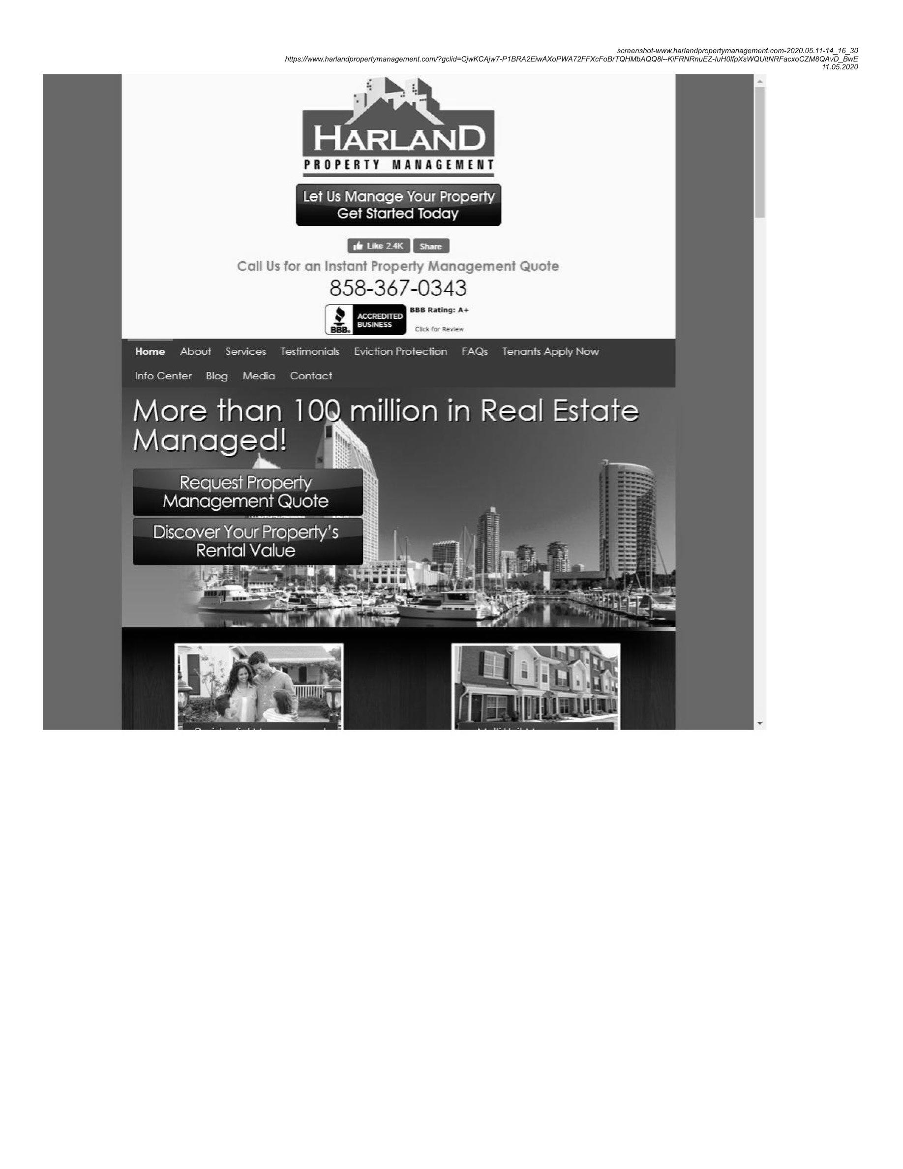 HARLAND PROPERTY MANAGEMENT Kayvon & Associates, Inc. Trademark