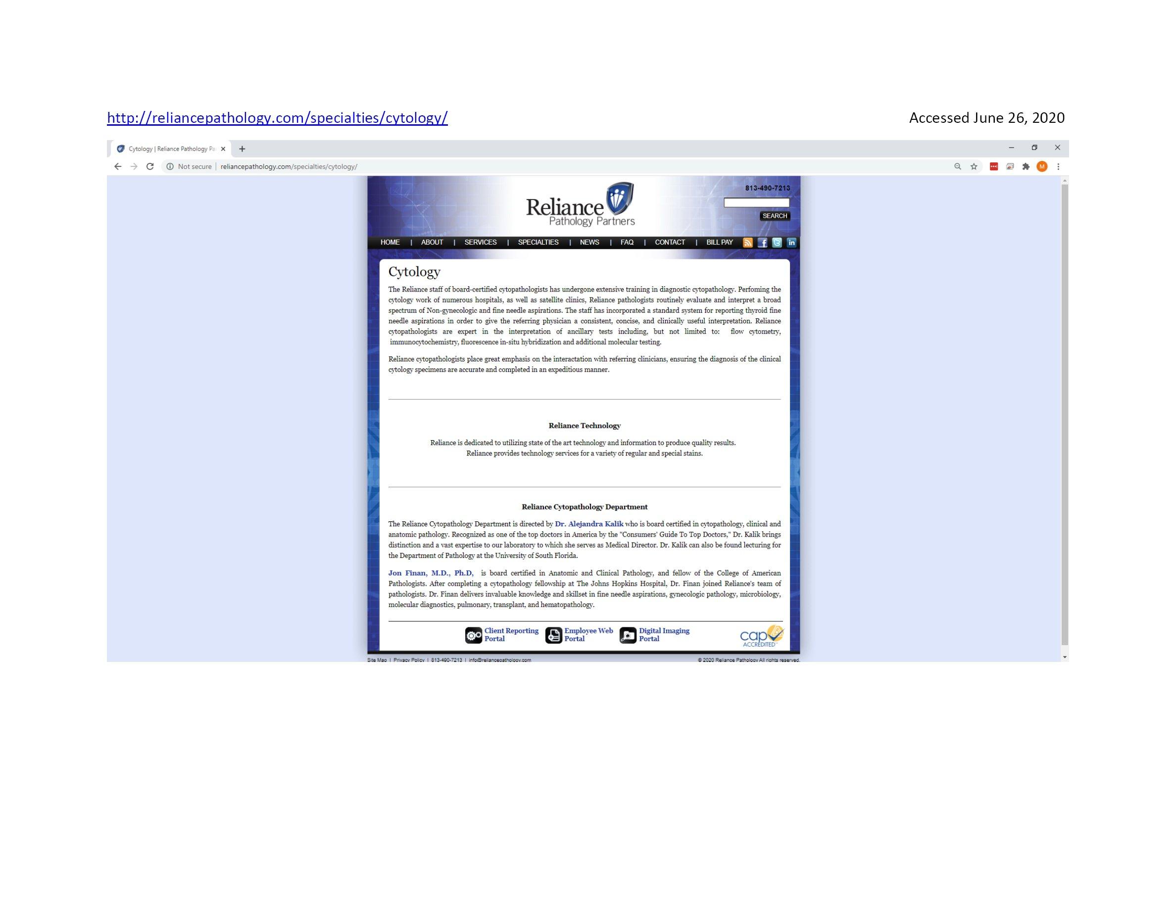 RELIANCE PATHOLOGY PARTNERS Reliance Pathology Partners, LLC