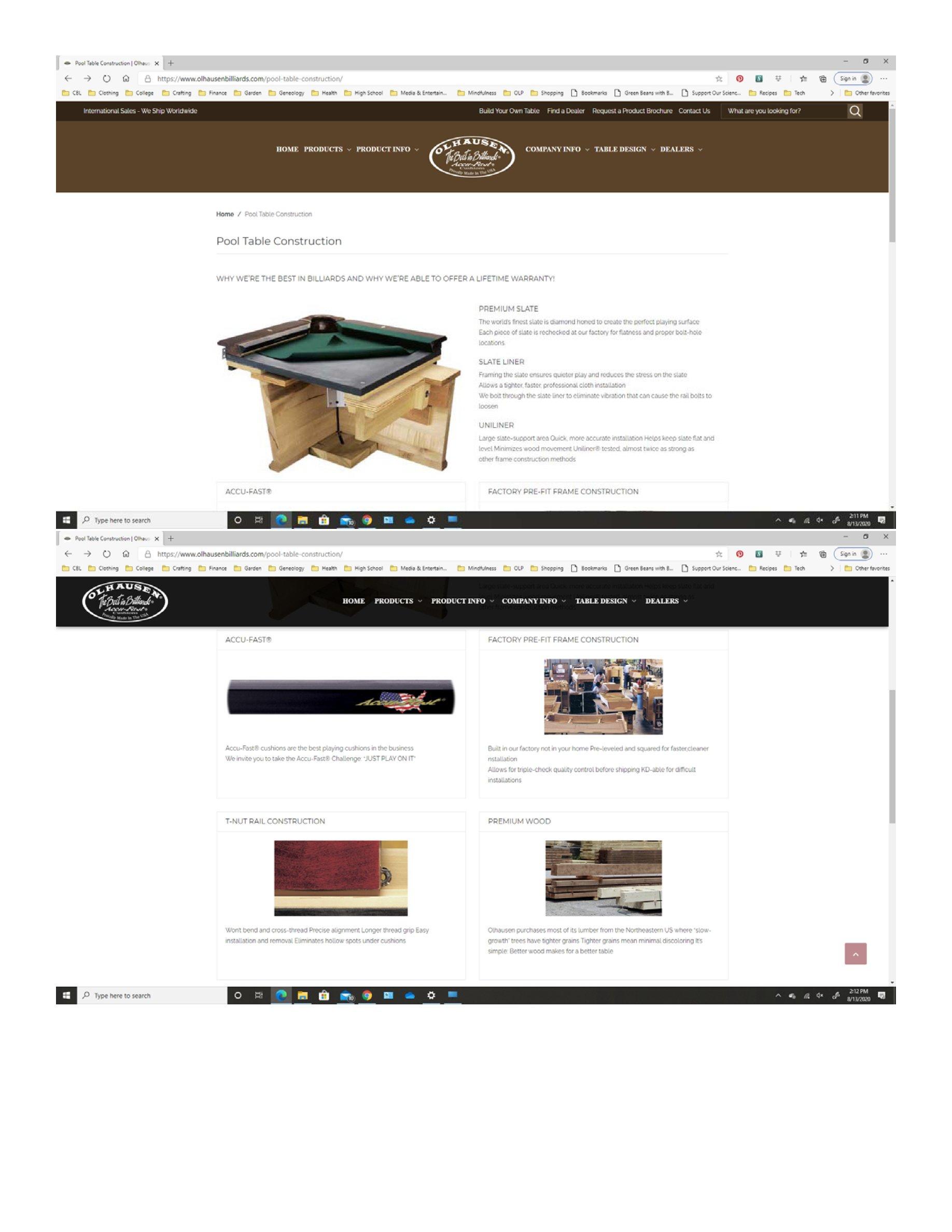 UNILINER Olhausen Billiard Manufacturing, Inc. Trademark Registration