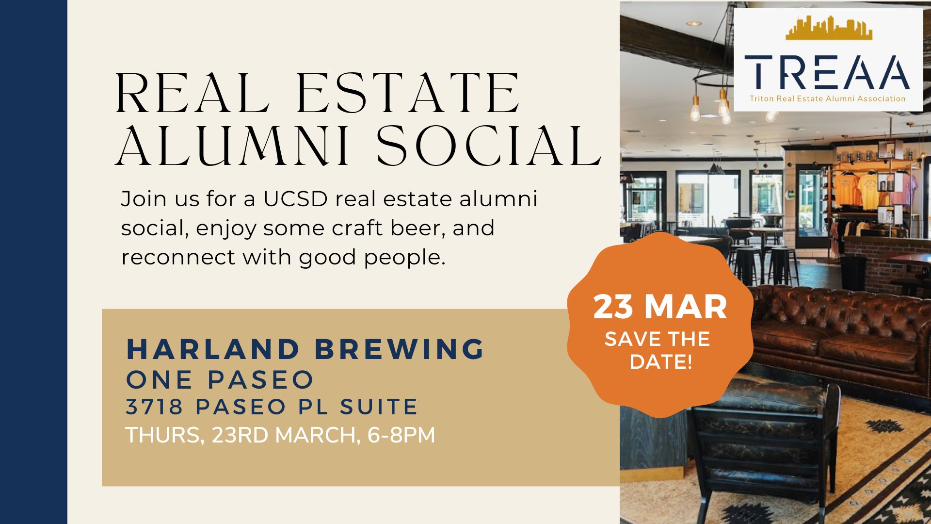 Triton Real Estate Alumni Association (TREAA) launch and 3/23 event
