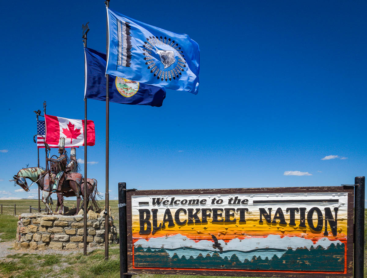 Blackfeet Warrior Greet Visitors to the Reservation on US Route 89