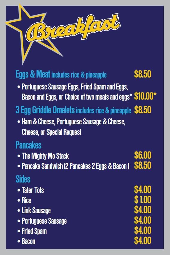 Sliders Grill Menu USS Missouri (en)