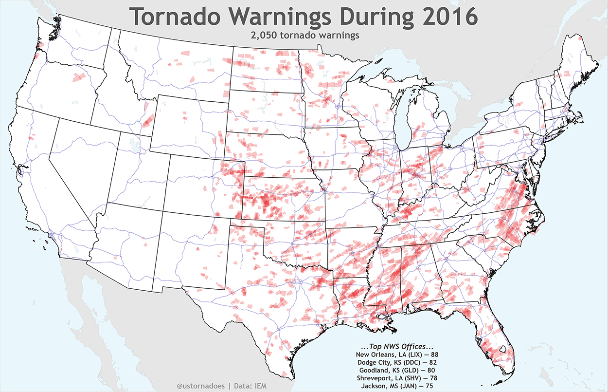 A look at all the tornado warnings since 2008 (maps) U.S. Tornadoes