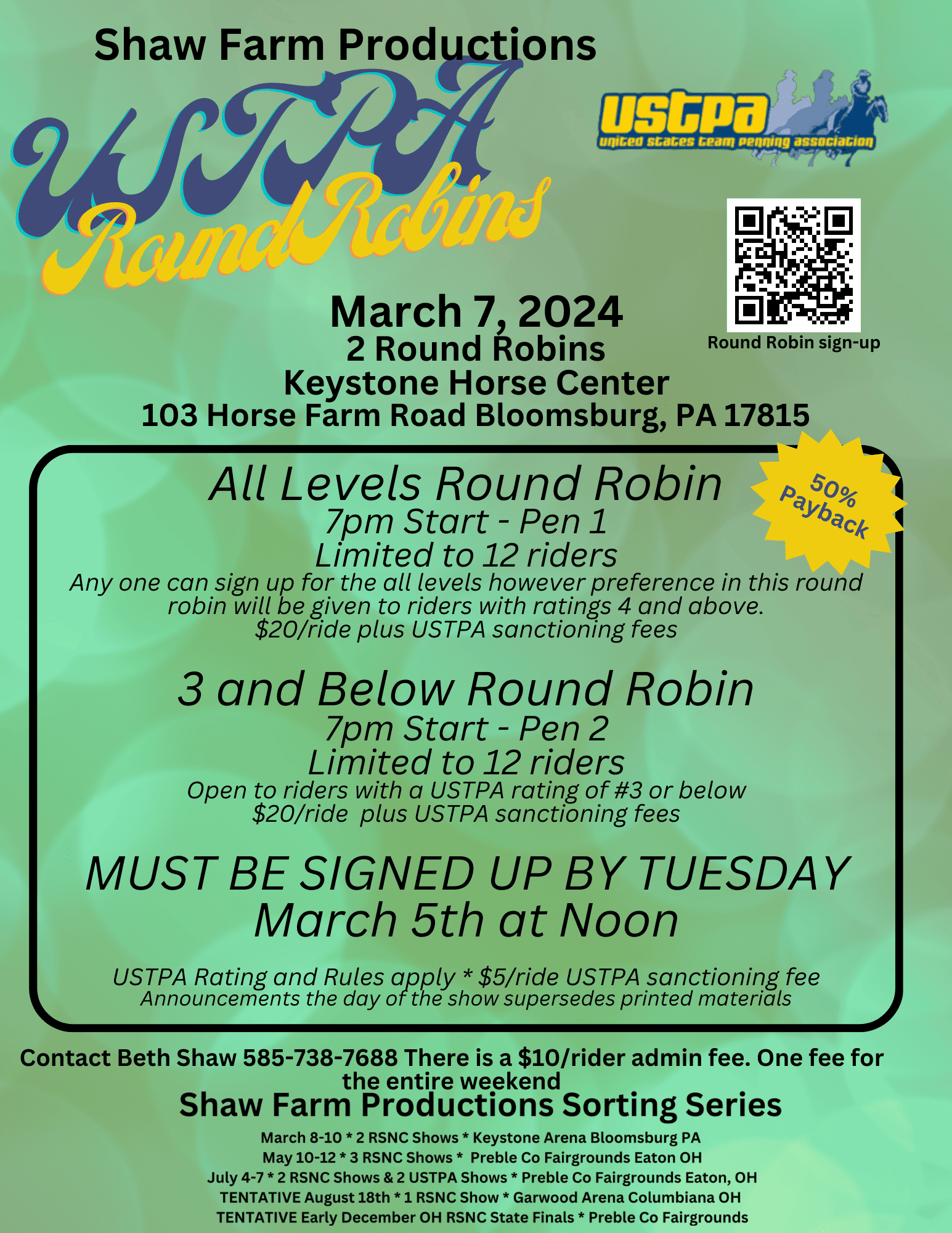 USTPA Round Robins March 7th, 2024 Keystone Horse Center USTPA