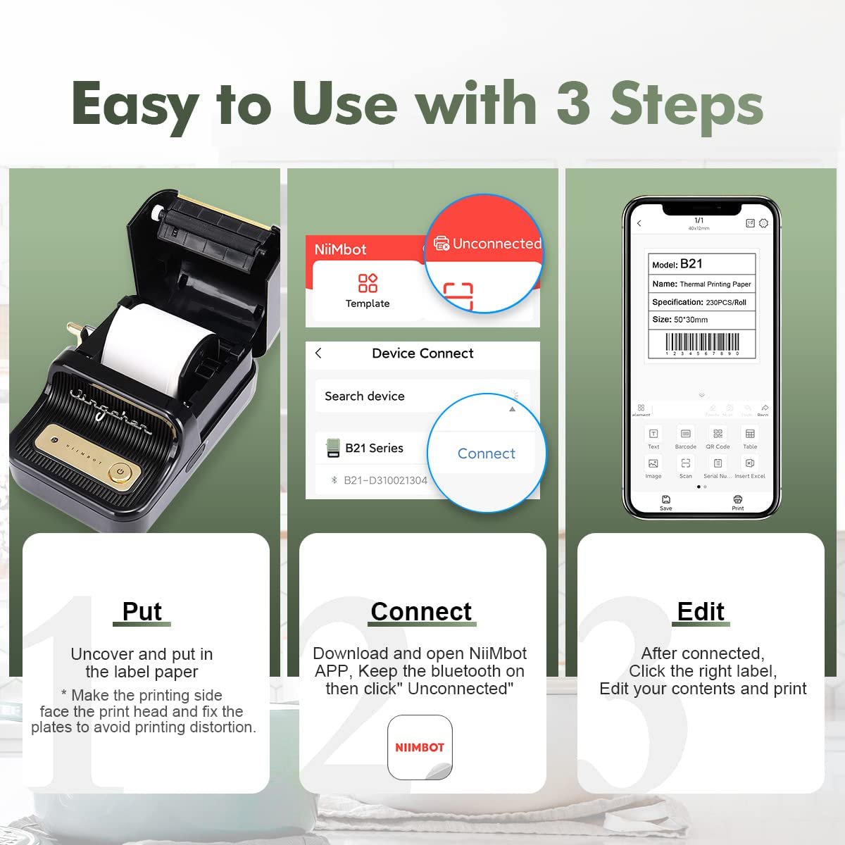 LUFIER 2 Inch Label Printer with Tape, Wireless Bluetooth Portable
