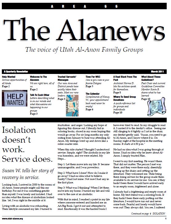Utah Area Newsletter Utah Al Anon
