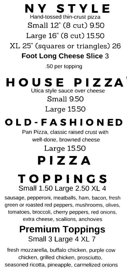 Slice Pizzeria Menu, Utica, NY
