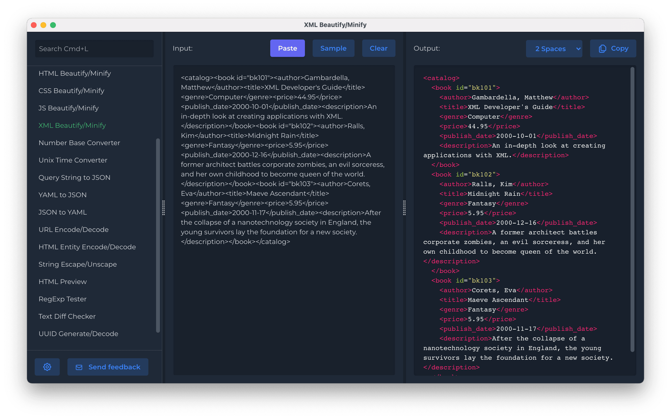 XML Beautify/Minify Allinone tools for developers