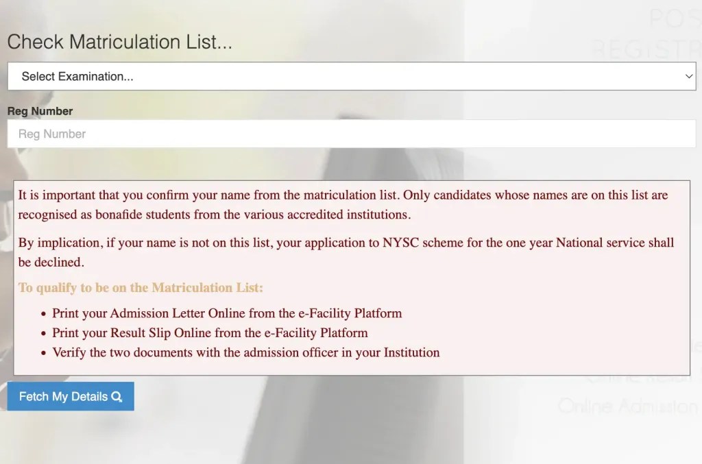 JAMB Matriculation 2024/2025 List For NYSC Mobilization UTME2024