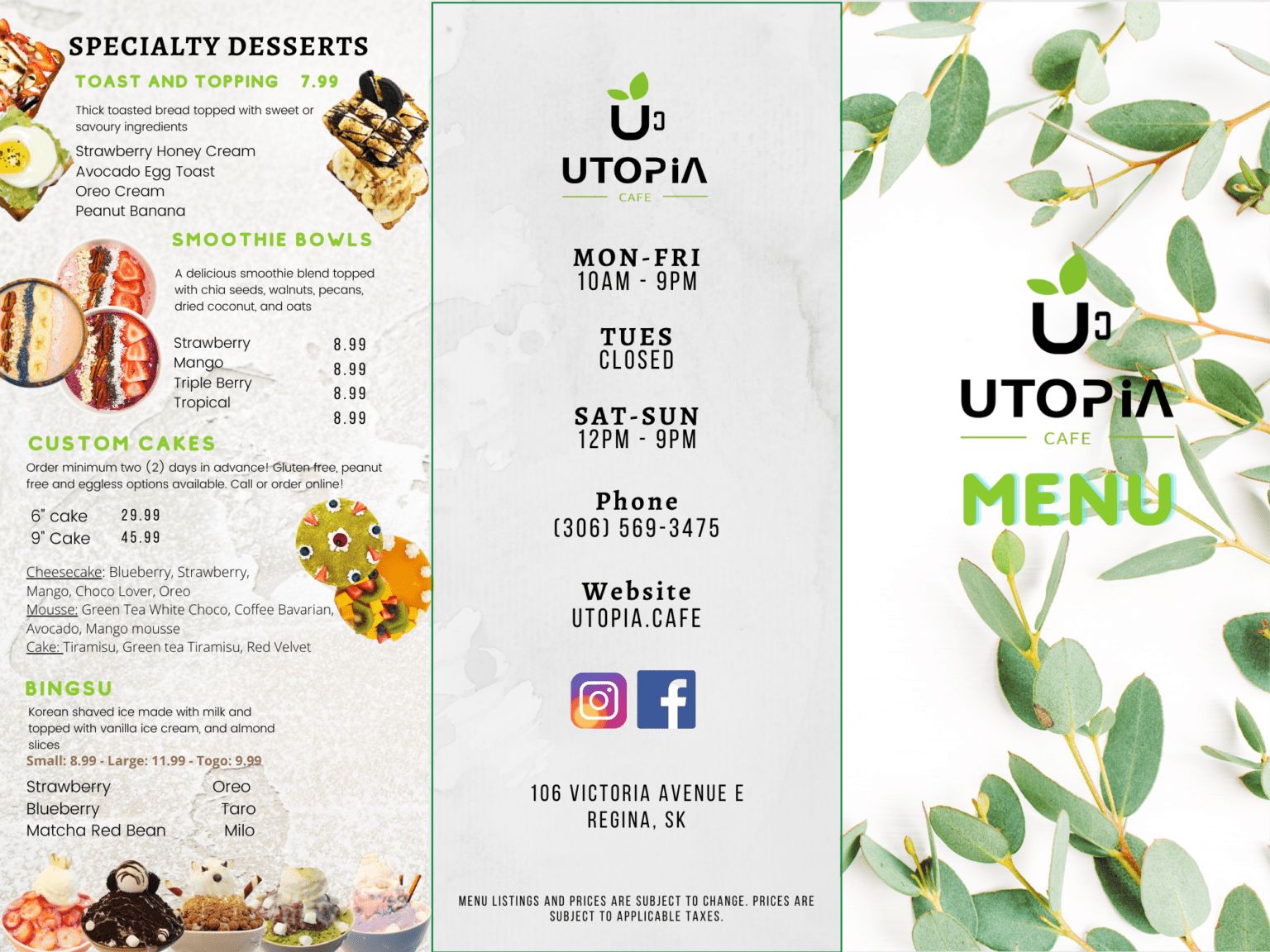 Menu Utopia Cafe