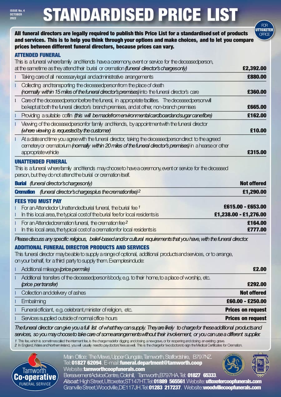 Standardised Prices Uttoxeter