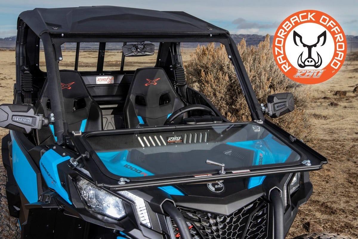 RAZORBACK OFFROAD FRONT FOLDING GLASS WINDSHIELD CAN AM MAVERICK TRAIL