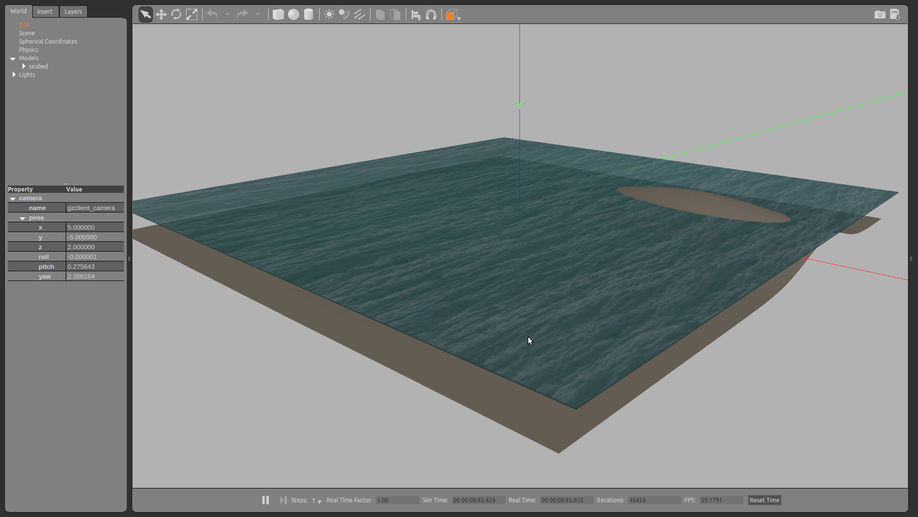 Creating a new world with a custom seabed Unmanned Underwater Vehicle