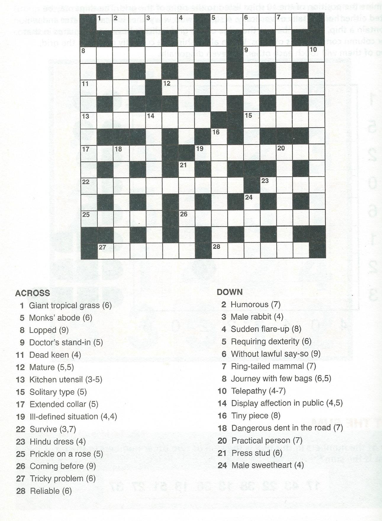 November Crossword Puzzle Upper Wharfedale Concert Club