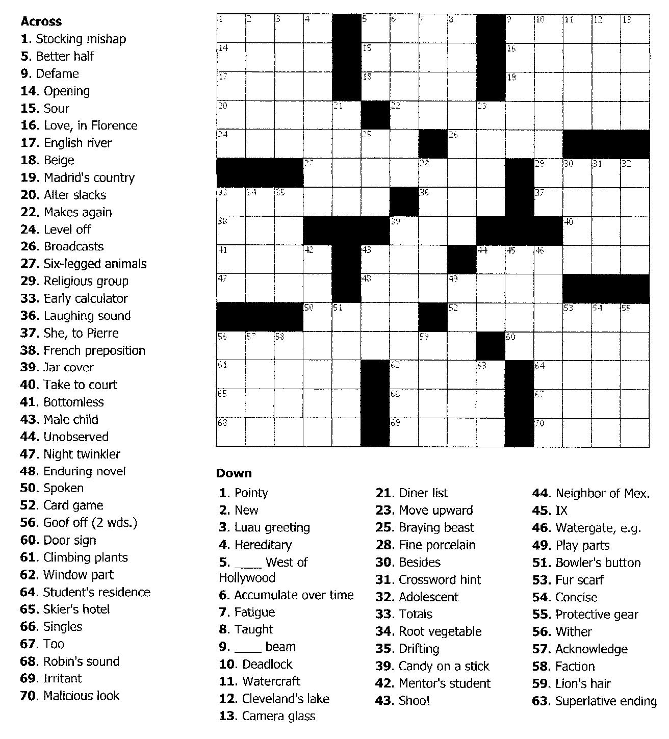 This Month's Crossword Upper Wharfedale Concert Club