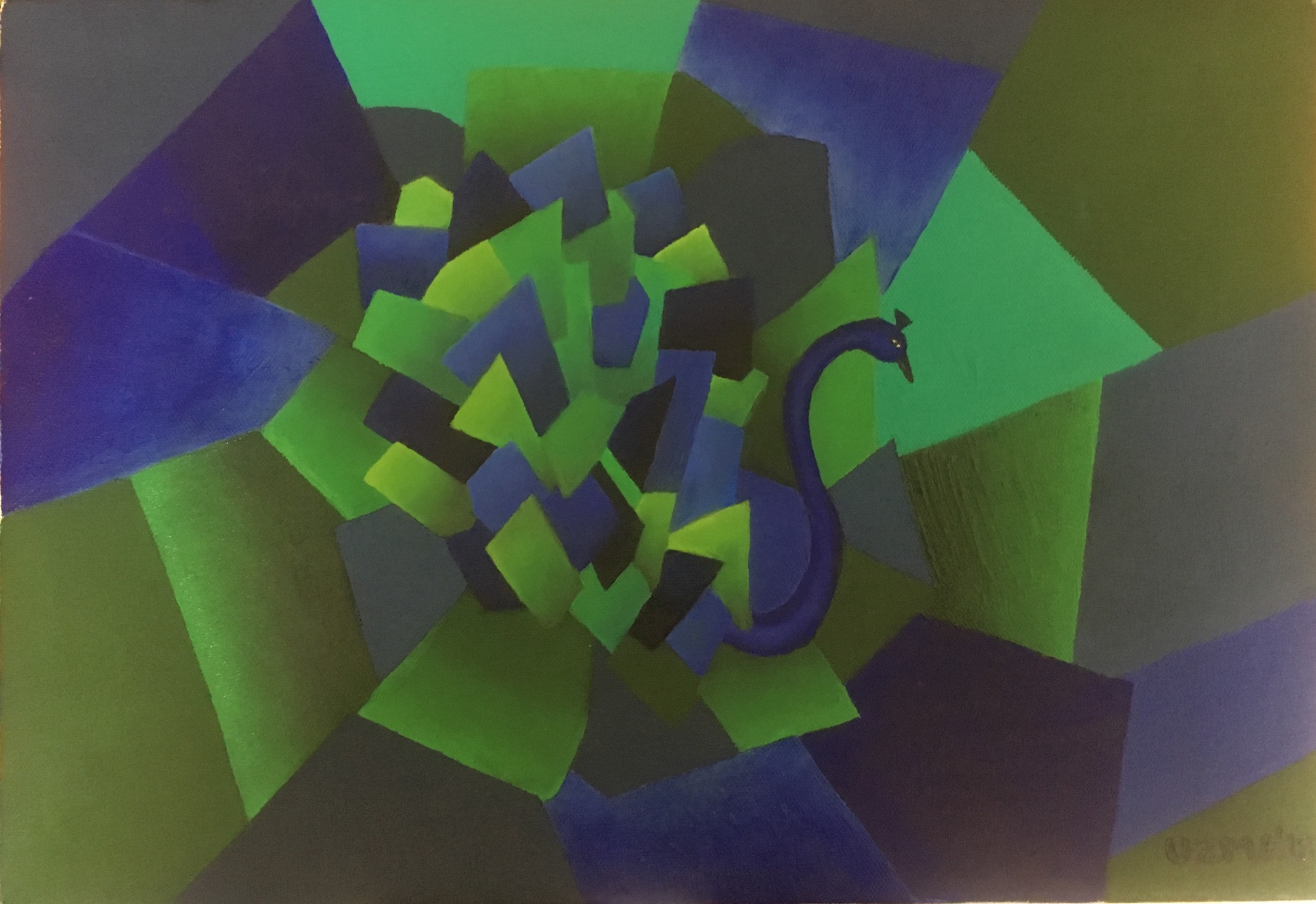 Peacock abstract painting entitled "Ready to Dance" 