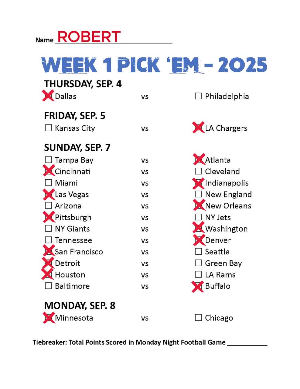 Nfl Football Pick Sheets Printable NFL Weekly Pick'em Pool Sheets And