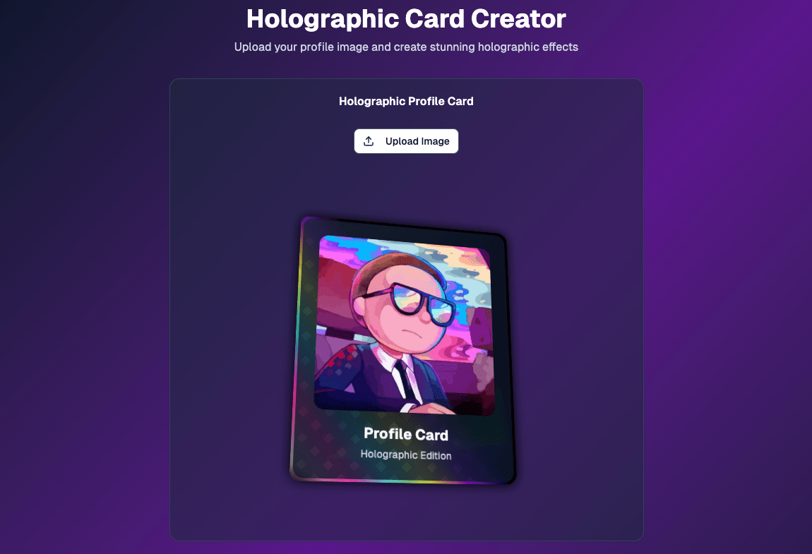Holographic profile app Apps & Games Templates v0 by Vercel