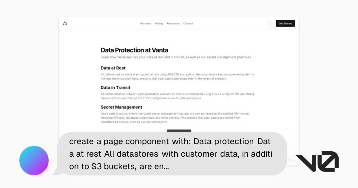 create a page component with Data protection Data at rest All