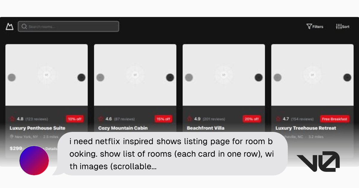 i need netflix inspired shows listing page for room booking. show list