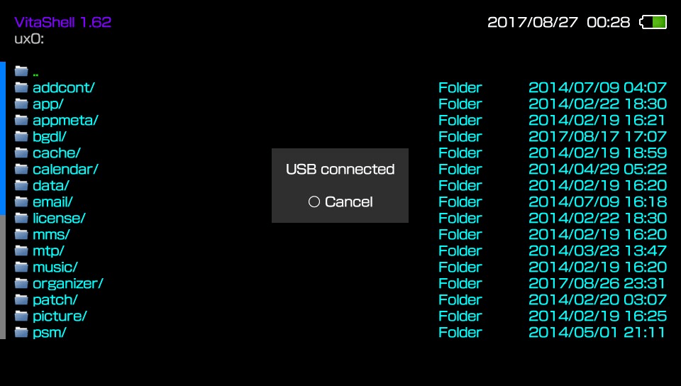 VitaShell connexion usb succes Custom Protocol