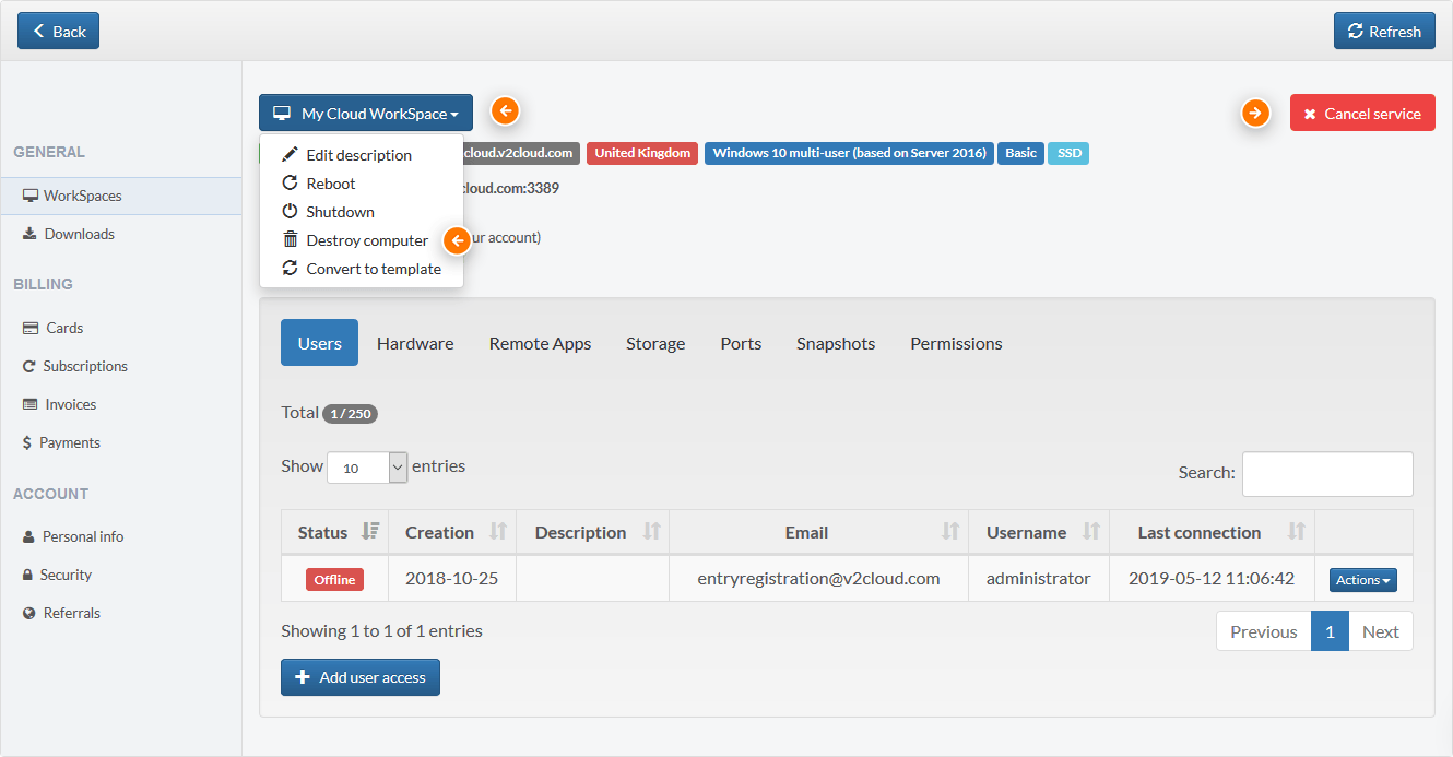 Cancel your subscription V2 Cloud
