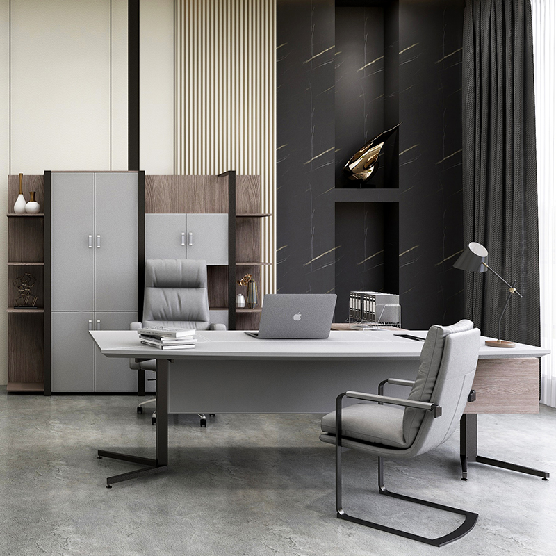 Leather boss office desk Italian minimalist wood desk fashion executive